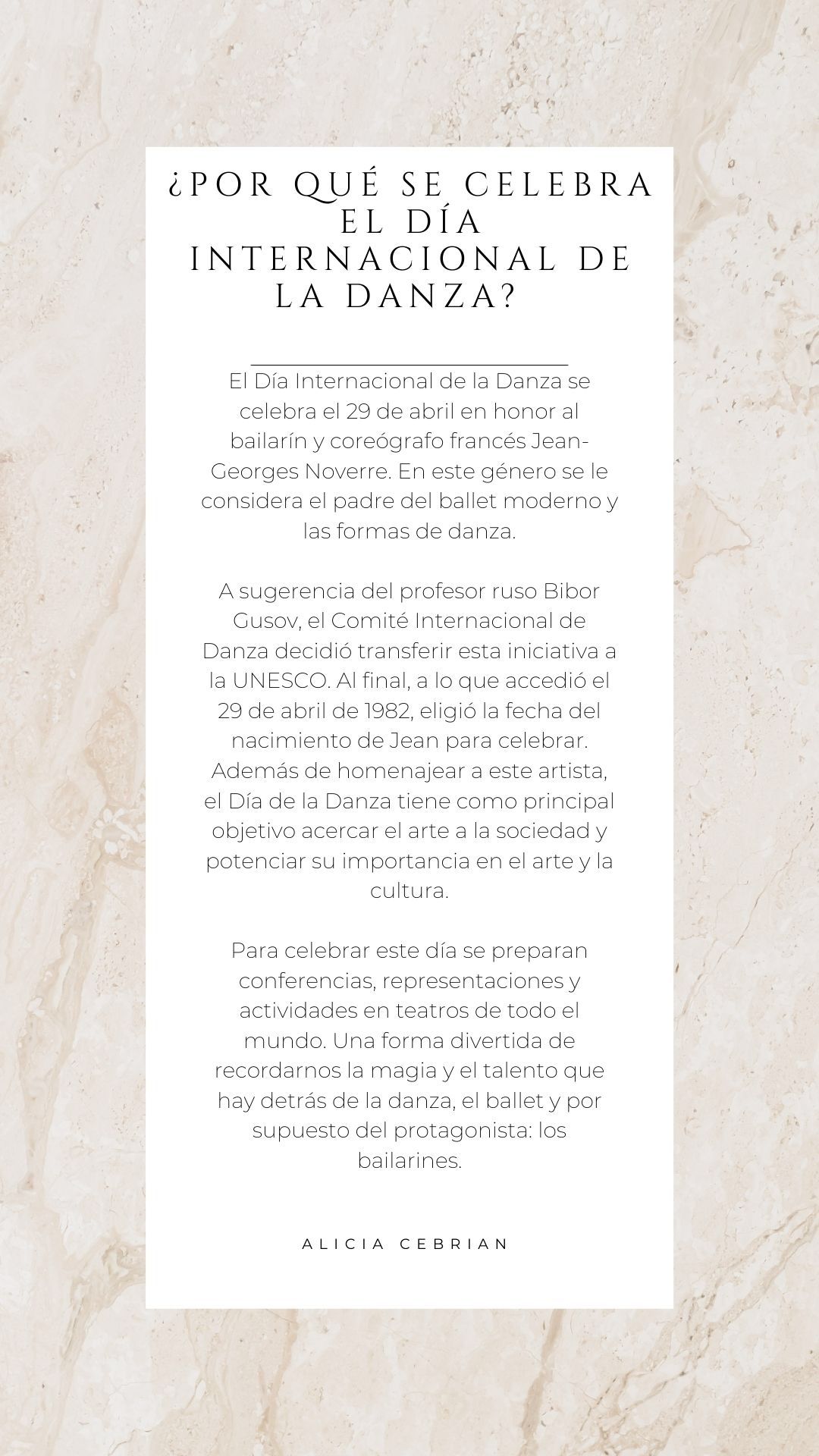 ¿PORQUÉ SE CELEBRA EL DÍA INTERNACIONAL DE LA DANZA?
